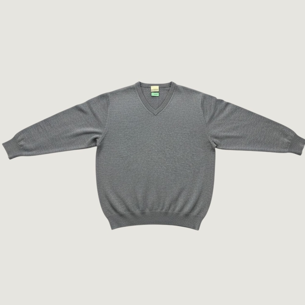 TailorByrd 100% Extra Fine Merino Wool V-Neck Sweater Gray Men's L Made Italy